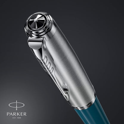 Parker 51 Ballpoint Pen | Teal Blue Barrel with Chrome Trim | Medium Point with Black Ink Refill | Gift Box