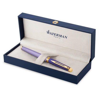 Waterman Hémisphère Fountain Pen | Metal & Purple Lacquer with Gold Coated Trim | Gold Coated Medium Nib | Gift Box Foutain pen Medium Nib Purple
