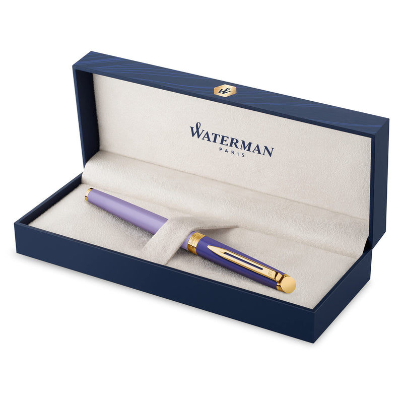 Waterman Hémisphère Fountain Pen | Metal & Purple Lacquer with Gold Coated Trim | Gold Coated Medium Nib | Gift Box Foutain pen Medium Nib Purple
