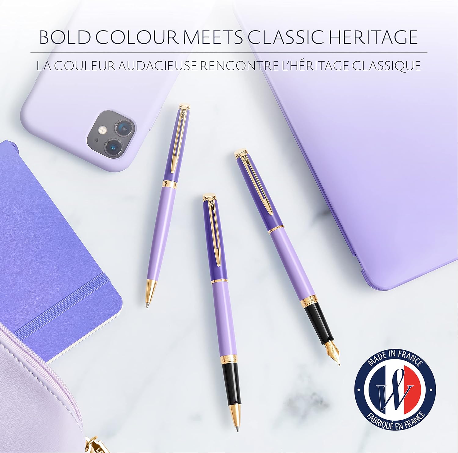 Waterman Hémisphère Fountain Pen | Metal & Purple Lacquer with Gold Coated Trim | Gold Coated Medium Nib | Gift Box Foutain pen Medium Nib Purple