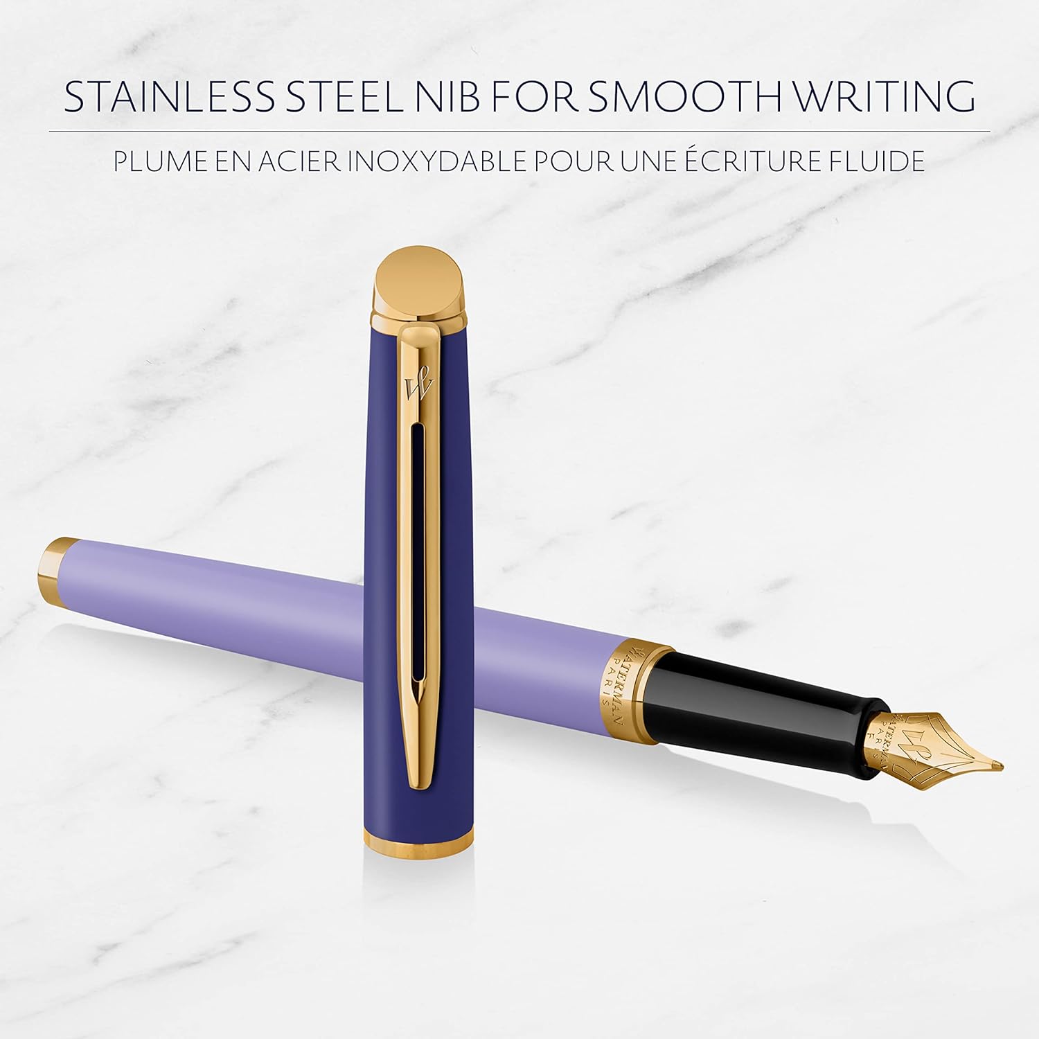 Waterman Hémisphère Fountain Pen | Metal & Purple Lacquer with Gold Coated Trim | Gold Coated Medium Nib | Gift Box Foutain pen Medium Nib Purple