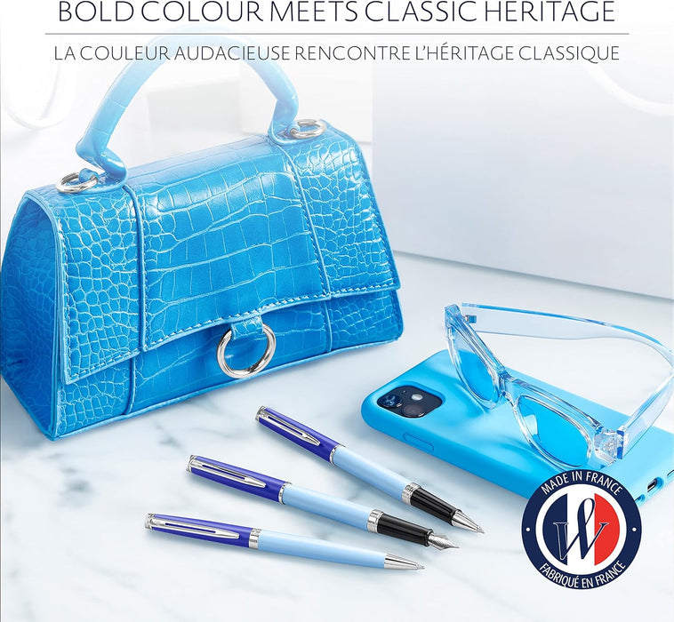 Waterman Hémisphère Rollerball Pen, Metal & Blue Lacquer with palladium Coated Trim, Gift Box Rollerball Blue