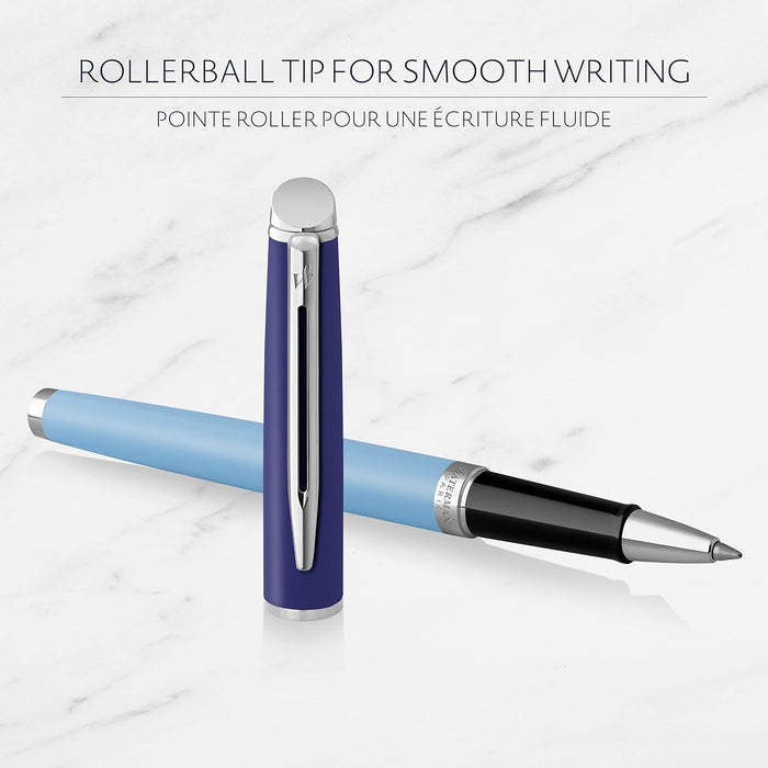 Waterman Hémisphère Rollerball Pen, Metal & Blue Lacquer with palladium Coated Trim, Gift Box Rollerball Blue