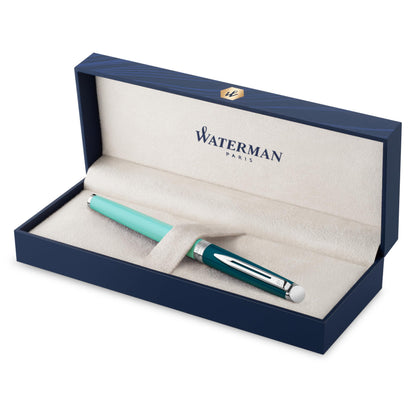 Waterman Hémisphère Fountain Pen Metal & Green Lacquer with Palladium Trim Stainless steel Fine Nib Blue Ink Gift Box Green Rollerball