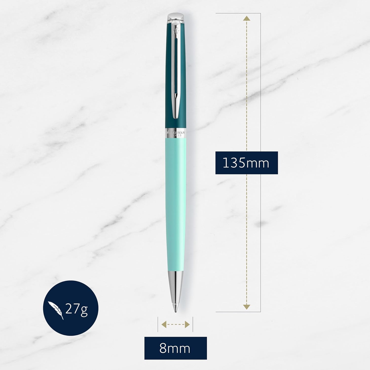 Waterman Hémisphère Ballpoint Pen Metal & Green Lacquer with Palladium Trim Medium Point Medium Point Blue Ink Gift Box