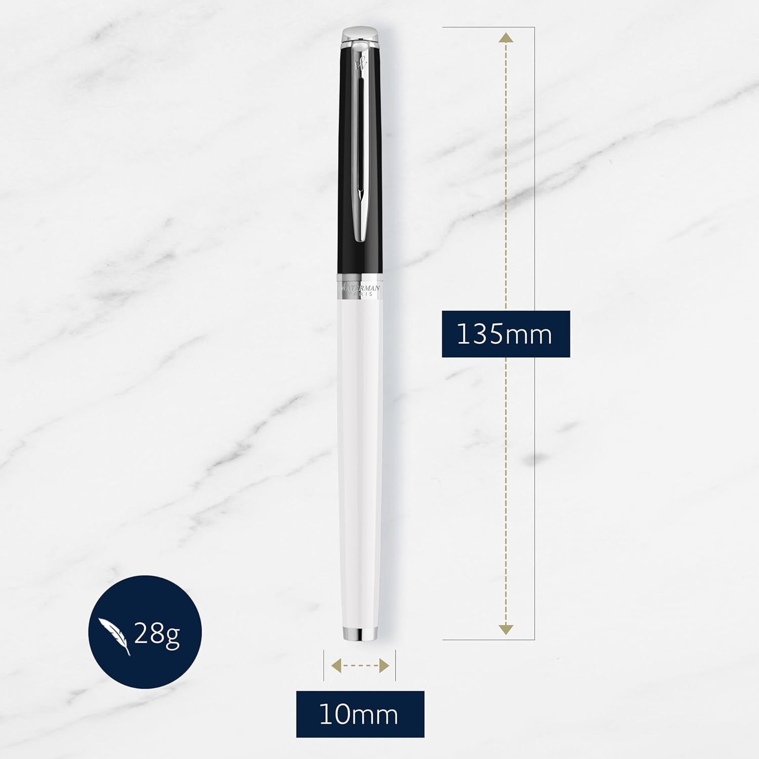 Waterman Hémisphère Fountain Pen | Black & White Lacquer with Palladium Coated Trim | Stainless steel Medium Nib | Blue Ink | Gift Box Black & White Lacquer Foutain pen Medium Nib