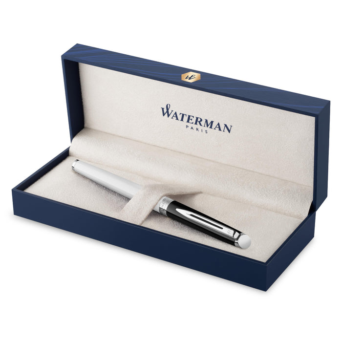Waterman Hémisphère Fountain Pen | Black & White Lacquer with Palladium Coated Trim | Stainless steel Medium Nib | Blue Ink | Gift Box Black & White Lacquer Foutain pen Medium Nib