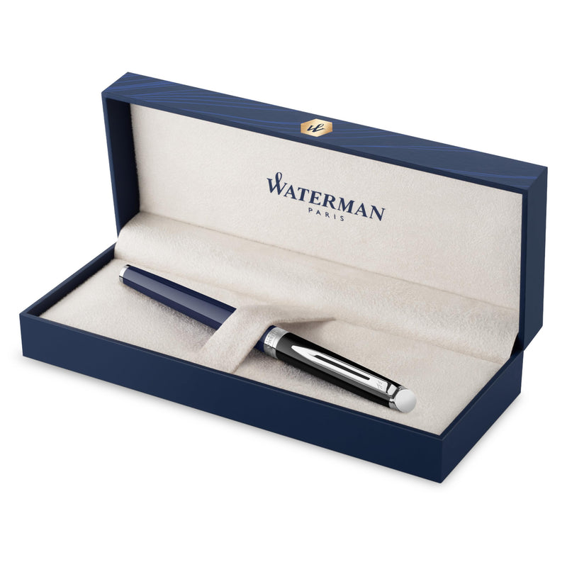 Waterman Hémisphère Fountain Pen | Black & Blue Lacquer with Palladium Coated Trim | Stainless steel Fine Nib | Blue Ink | Gift Box Black & Blue Lacquer Foutain pen Fine Nib
