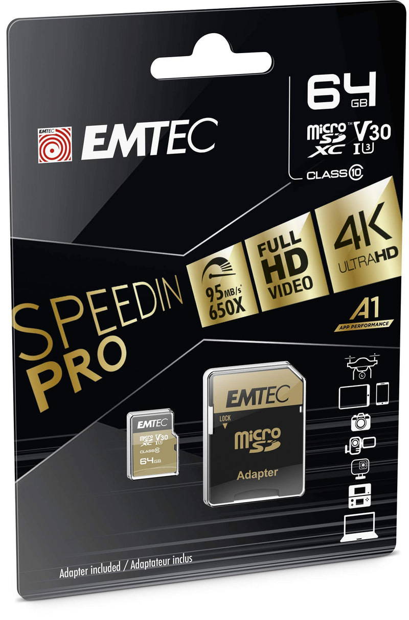 Emtec microSDXC 64GB Class10 Speedin 64GB MicroSDXC Class 10 Speicherkarte - Speicherkarten (MicroSDXC, Schwarz, Braun, Class 10