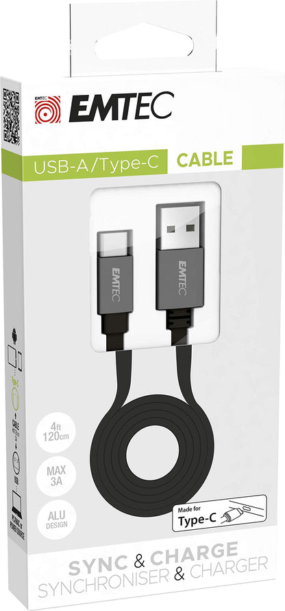 Emtec Cable T700 Dual USB-A/Type-c für Smartphone und Tablet flachem Kabel von 120 cm USB-C