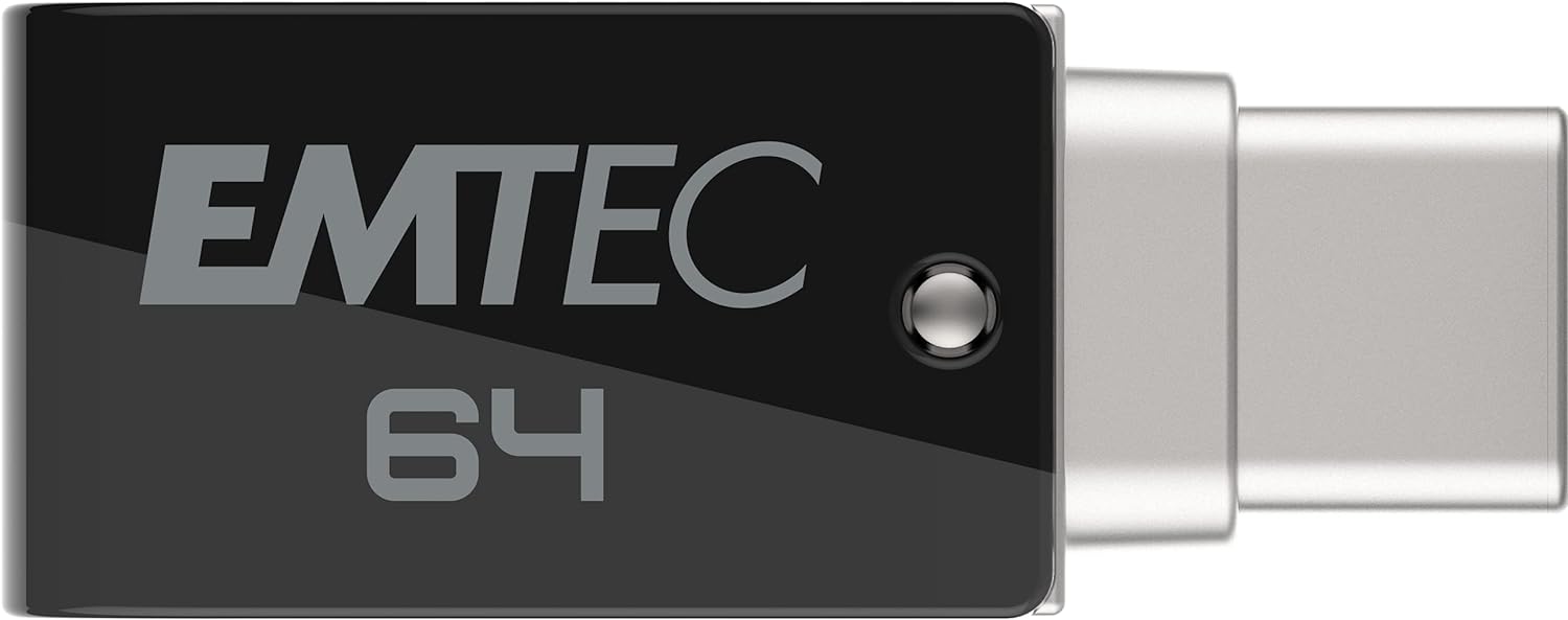 EMTEC Mobile&Go T260C 64GB Dual USB Stick - Swivel USB 3.2 Flash Drive - USB Stick Dual USB-A/USB-C - 360° Swivel Hook System - Read Speed 180MB/s Max - Write Speed 15MB/s Max - EMTEC T260C 64 GB