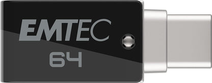 EMTEC Mobile&Go T260C 64GB Dual USB Stick - Swivel USB 3.2 Flash Drive - USB Stick Dual USB-A/USB-C - 360° Swivel Hook System - Read Speed 180MB/s Max - Write Speed 15MB/s Max - EMTEC T260C 64 GB
