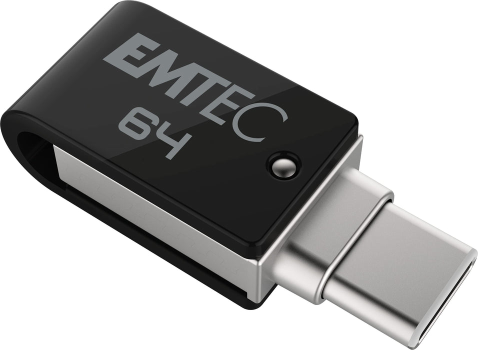 EMTEC Mobile&Go T260C 64GB Dual USB Stick - Swivel USB 3.2 Flash Drive - USB Stick Dual USB-A/USB-C - 360° Swivel Hook System - Read Speed 180MB/s Max - Write Speed 15MB/s Max - EMTEC T260C 64 GB