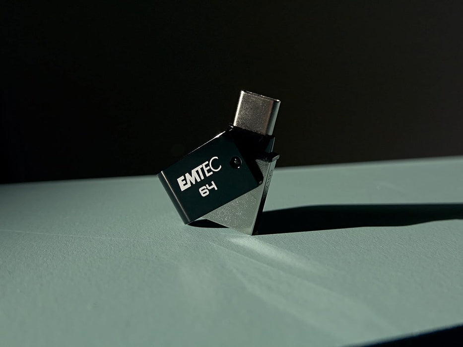EMTEC Mobile&Go T260C 64GB Dual USB Stick - Swivel USB 3.2 Flash Drive - USB Stick Dual USB-A/USB-C - 360° Swivel Hook System - Read Speed 180MB/s Max - Write Speed 15MB/s Max - EMTEC T260C 64 GB