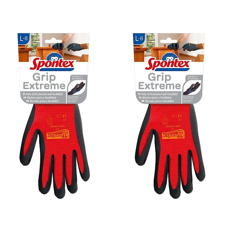 Spontex Grip Extreme Arbeitshandschuhe mit Nitrilbeschäumung, nach EN 388, leicht, flexibel, Farbe nicht frei wählbar, Größe L, 1 Paar (Packung mit 2) L (2er Pack)