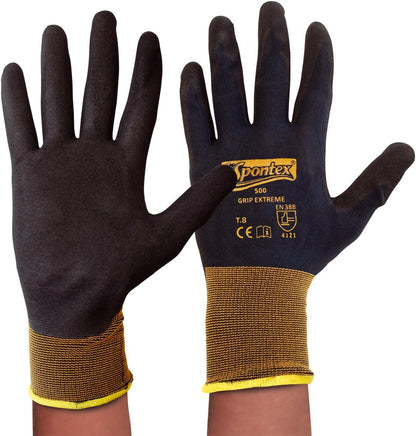 Spontex Grip Extreme Arbeitshandschuhe mit Nitrilbeschäumung, nach EN 388, leicht, flexibel, Farbe nicht frei wählbar, Größe L, 1 Paar (Packung mit 2) L (2er Pack)
