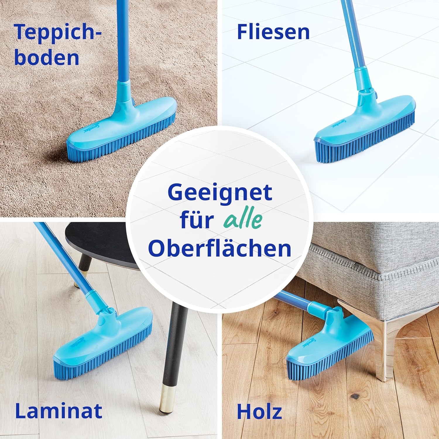 Spontex Catch & Clean Set aus Gummibesen und Kehrblech für den Innenbereich, Set aus Gummibesen und Kehrblech zur Entfernung von Haaren Catch & Clean Compact