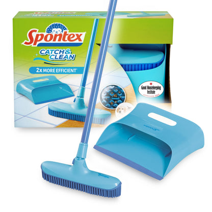 Spontex Catch & Clean Set aus Gummibesen und Kehrblech für den Innenbereich, Set aus Gummibesen und Kehrblech zur Entfernung von Haaren Catch & Clean Compact