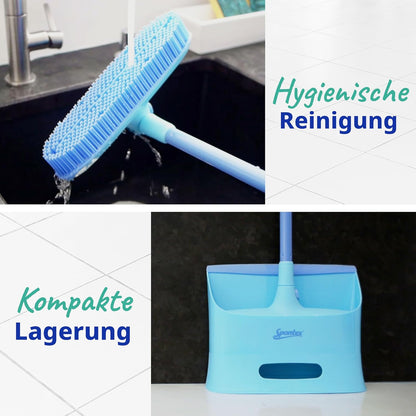 Spontex Catch & Clean Set aus Gummibesen und Kehrblech für den Innenbereich, Set aus Gummibesen und Kehrblech zur Entfernung von Haaren Catch & Clean Compact