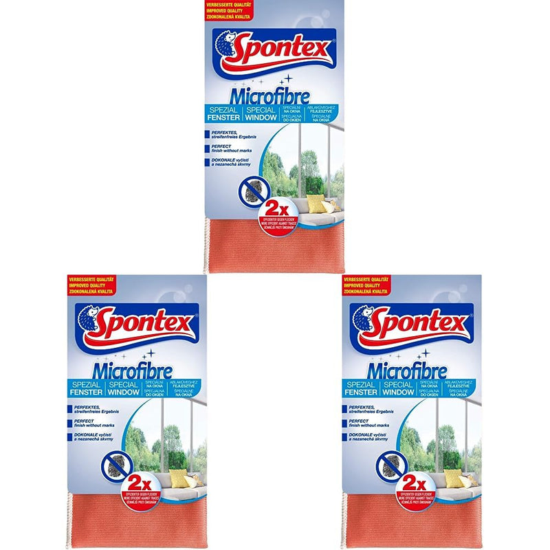 Spontex Microfibre Spezial Fenstertuch, Mikrofasertuch, ideal für streifenfreie Glasoberflächen, effiziente Reinigung ohne Chemie, 35x35 cm, 3er Pack 35x35 cm (3er Pack) Microfibre Spezial Fenstertuch
