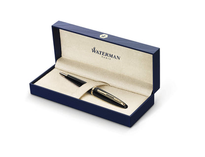 Waterman Carène Black Sea Ballpoint Pen | High-Gloss Black & 23k Gold Clip | Medium Point with Blue Ink Cartridge | Gift Box black gold trim