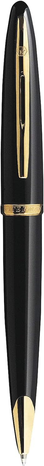 Waterman Carène Black Sea Ballpoint Pen | High-Gloss Black & 23k Gold Clip | Medium Point with Blue Ink Cartridge | Gift Box black gold trim