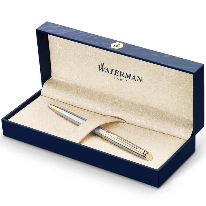 Waterman Hemisphere Ballpoint Pen | Stainless Steel with Gold Trim | Medium Point | Blue Ink Gift Box 1 count (Pack of 1) H?misph?re stainless steel with gold trim