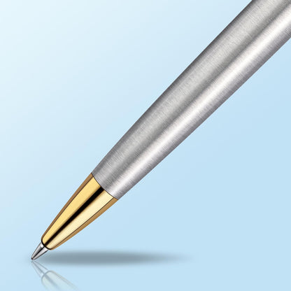 Waterman Hemisphere Ballpoint Pen | Stainless Steel with Gold Trim | Medium Point | Blue Ink Gift Box 1 count (Pack of 1) H?misph?re stainless steel with gold trim