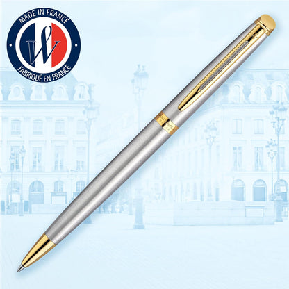 Waterman Hemisphere Ballpoint Pen | Stainless Steel with Gold Trim | Medium Point | Blue Ink Gift Box 1 count (Pack of 1) H?misph?re stainless steel with gold trim
