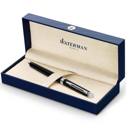 Waterman Hémisphère Fountain Pen | Gloss Black with Chrome Trim | Medium Nib | Blue Ink | Gift Box black with chrome trim medium nib
