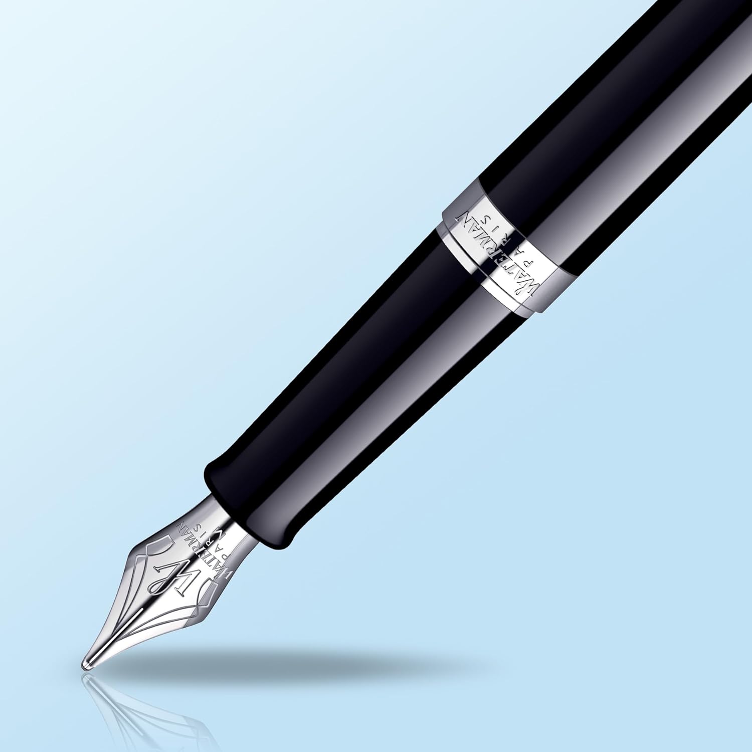 Waterman Hémisphère Fountain Pen | Gloss Black with Chrome Trim | Medium Nib | Blue Ink | Gift Box black with chrome trim medium nib