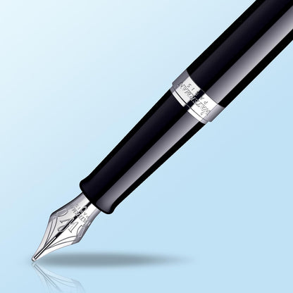 Waterman Hémisphère Fountain Pen | Gloss Black with Chrome Trim | Medium Nib | Blue Ink | Gift Box black with chrome trim medium nib