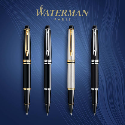 Waterman Expert Rollerball Pen | Gloss Black with 23 k Gold Trim | Fine Point | Black Ink | Gift Box Black | Gold Trim Rollerball