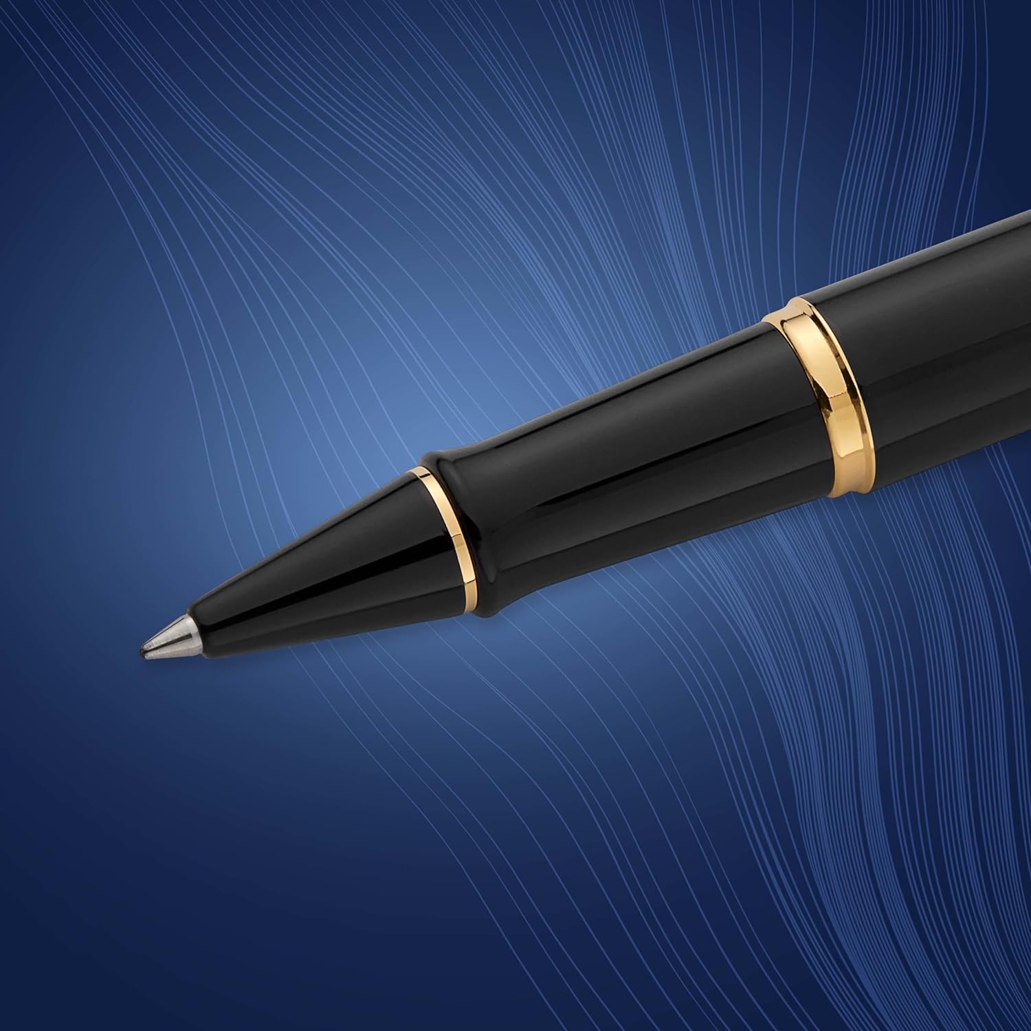 Waterman Expert Rollerball Pen | Gloss Black with 23 k Gold Trim | Fine Point | Black Ink | Gift Box Black | Gold Trim Rollerball
