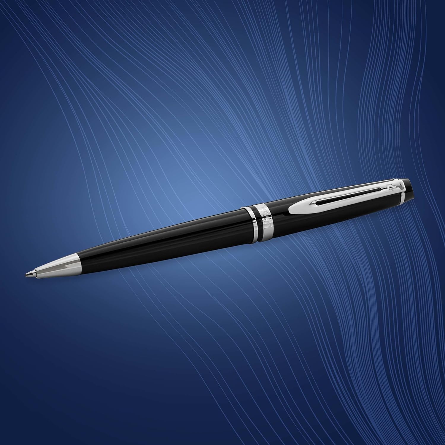 Waterman Expert Ballpoint Pen | Gloss Black with Chrome Trim | Medium Tip | Blue Ink | Gift Box Black | Chrome Trim Ballpoint