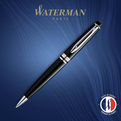 Waterman Expert Ballpoint Pen | Gloss Black with Chrome Trim | Medium Tip | Blue Ink | Gift Box Black | Chrome Trim Ballpoint