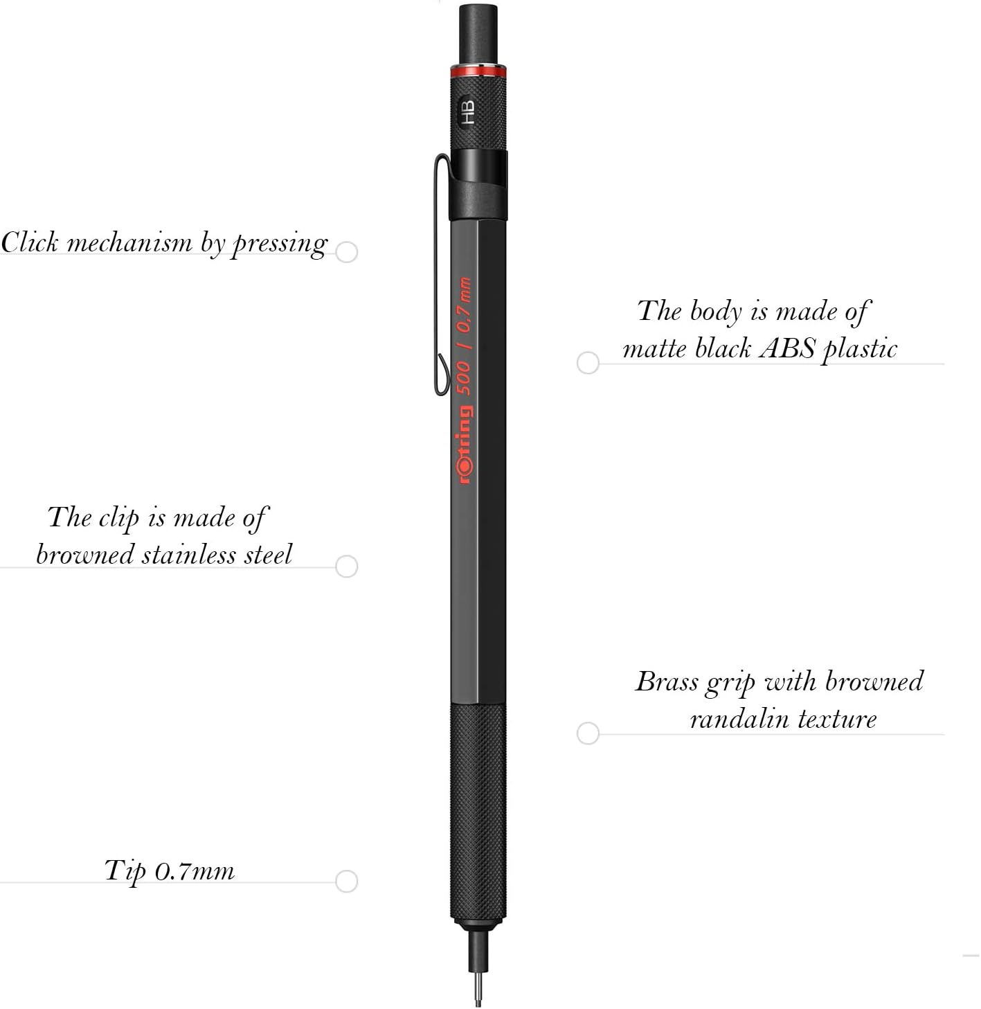Rotring 500 Mechanical Pencil 0.7mm - Black Barrel