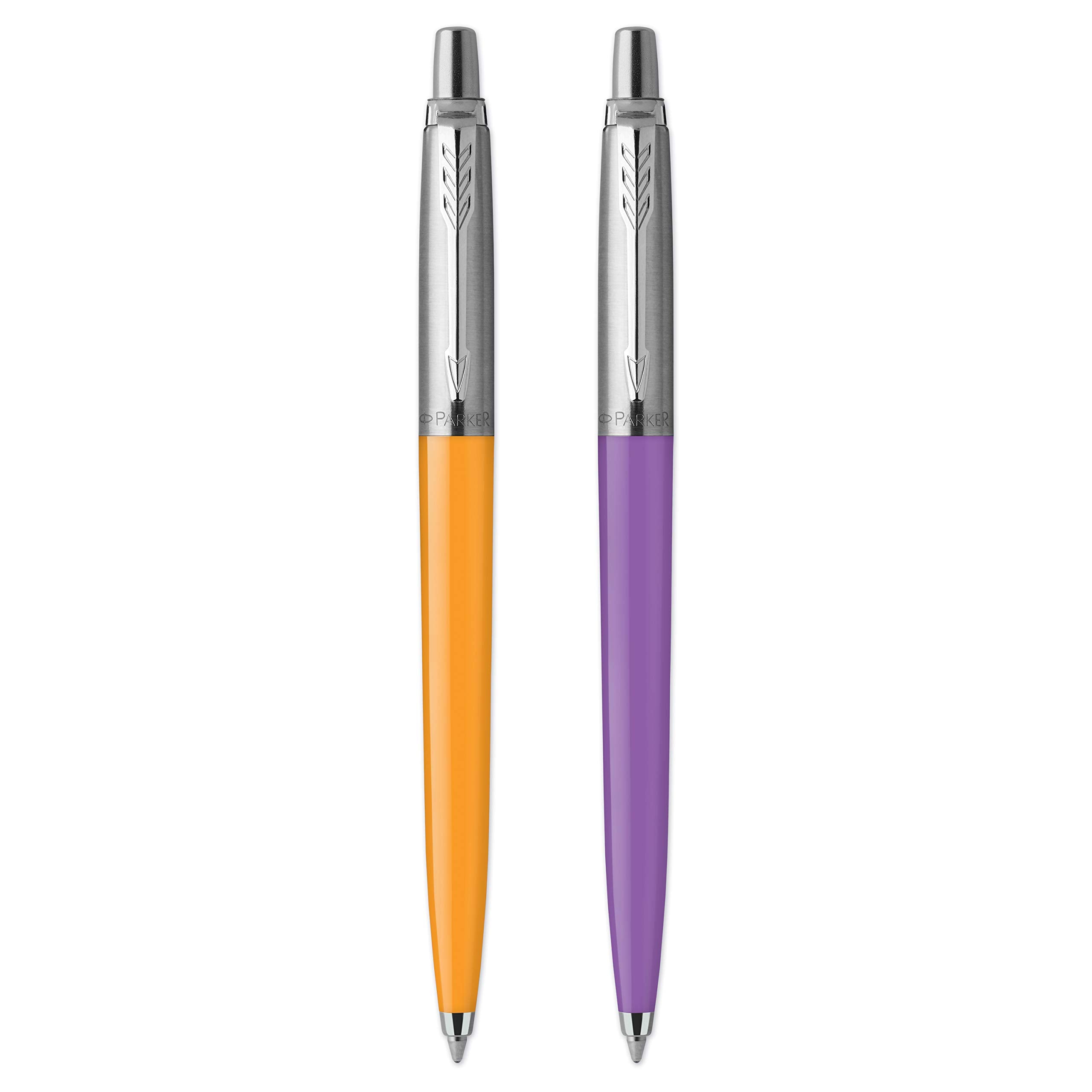Parker Jotter Originals Ballpoint Pens | Pop Art Collection | Marigold and Frosty Purple with Chrome Trims | Medium Point | Blue Ink | 2 Count Marigold, Frosty Purple Set of 2
