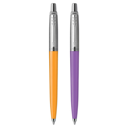 Parker Jotter Originals Ballpoint Pens | Pop Art Collection | Marigold and Frosty Purple with Chrome Trims | Medium Point | Blue Ink | 2 Count Marigold, Frosty Purple Set of 2