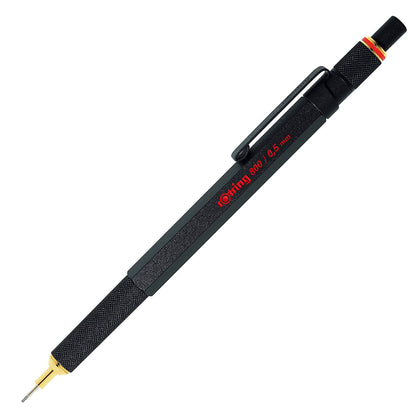 rOtring 800 Druckbleistift | 0,5 mm | Schwarz Vollmetall & 800 Kugelschreiber | mittlere Spitze | silberner Tinte | schwarzer Schaft