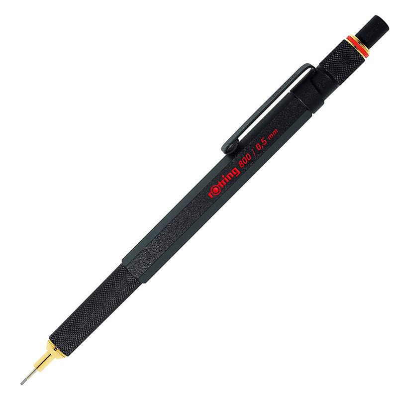 rOtring 800 Druckbleistift | 0,5 mm | Schwarz Vollmetall & 800 Kugelschreiber | mittlere Spitze | silberner Tinte | schwarzer Schaft