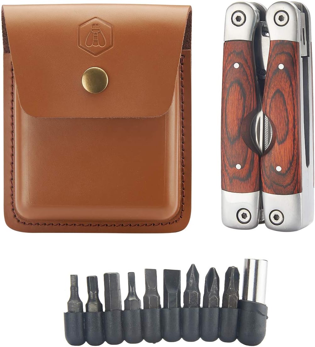 LAGUIOLE - Laguiole 4268486 Edelstahl-Multifunktionszange (8 Funktionen) mit Pakka-Holz-Griff und braunem Lederetui - - Braun