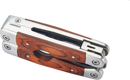 LAGUIOLE - Laguiole 4268486 Edelstahl-Multifunktionszange (8 Funktionen) mit Pakka-Holz-Griff und braunem Lederetui - - Braun