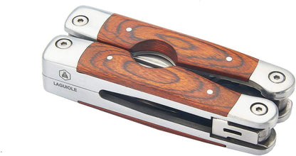 LAGUIOLE - Laguiole 4268486 Edelstahl-Multifunktionszange (8 Funktionen) mit Pakka-Holz-Griff und braunem Lederetui - - Braun