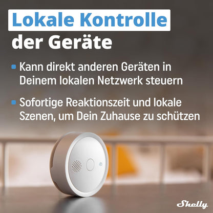 Shelly Plus Smoke | Smarter WLAN- und Bluetooth-Rauchmelder | Sofortige App-Benachrichtigung und akustische Warnungen | Feuermelder | EN 14604 | Einfach Einzurichten
