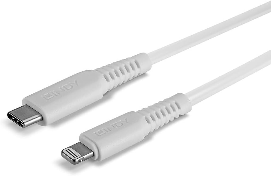 LINDY 2m USB Type C to Lightning Cable, White MFi Certified