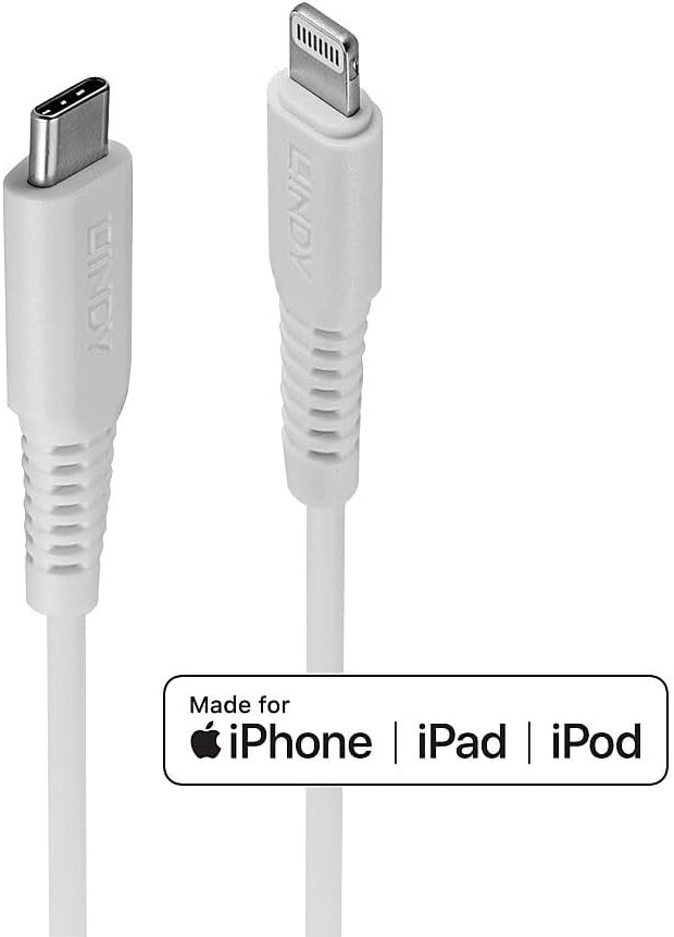 LINDY 2m USB Type C to Lightning Cable, White MFi Certified
