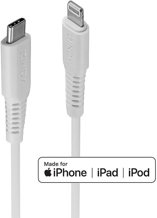 LINDY 2m USB Type C to Lightning Cable, White MFi Certified