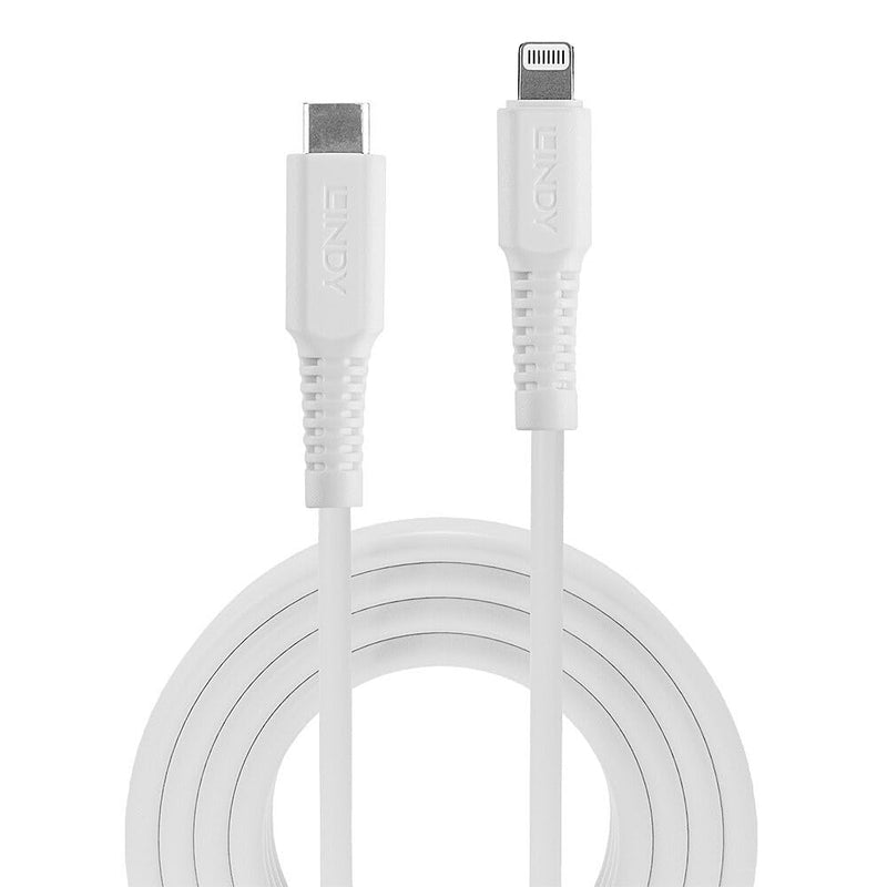 LINDY 31318 3 m USB Type C to Lightning Cable, White
