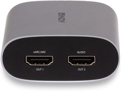 LINDY 4K60 HDMI eARC Extractor, Audio Extractor, HDMI 2.0, HDCP 2.3, 18Gbit/s, HDR10+, Dolby Vision, Dolby Atmos, 5.1/7.1 Audio